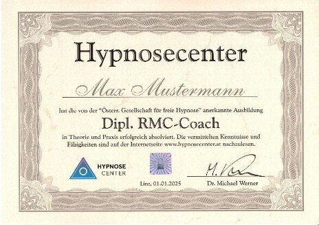 Urkunde Hypnosetrainer und -coach